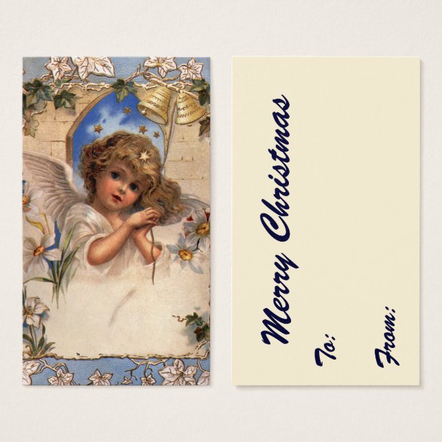 Noël vintage, Ange victorien avec cloches d'or (Devant & derrière)