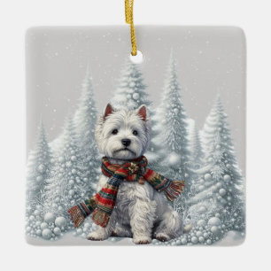 Noël Westie avec des arbres enneigés ornement