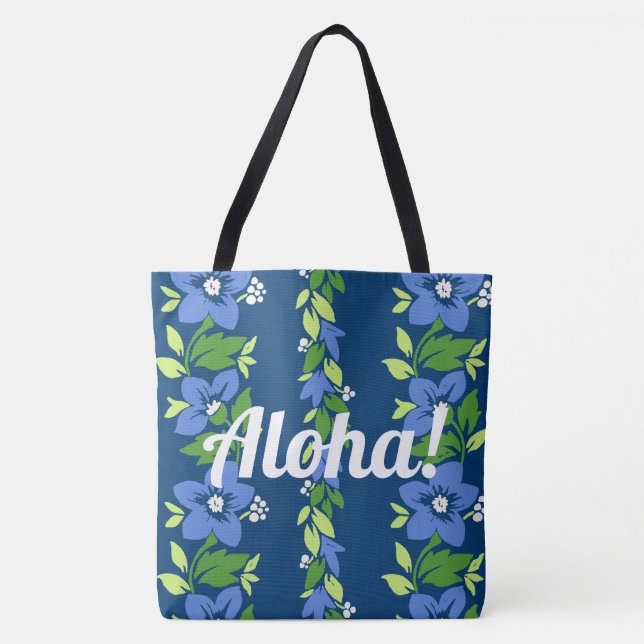 Noelani Lei Hawaiian Floral Stripe Blue Tasche (Vorderseite)
