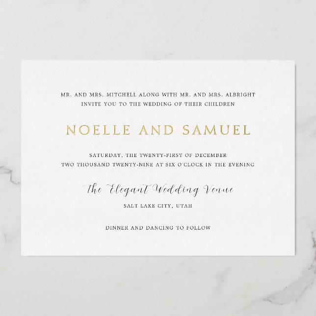Noelle Elegant Wedding Folieneinladung (Vorderseite)