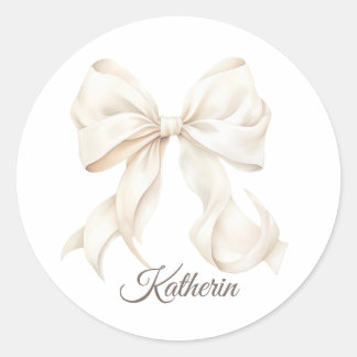 Nœud Blanc Élégant Baby Shower Autocollant Rond Cl