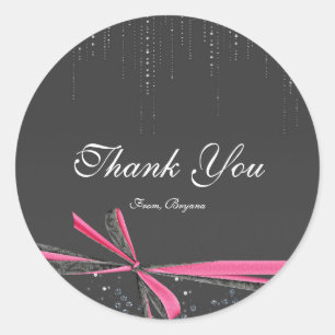Nœud ruban rose et gris Strass Stickers Bling