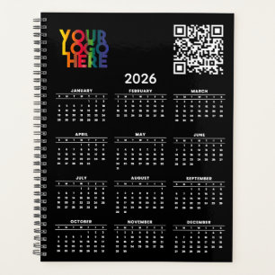 Noir 2026 Calendrier Business Logo Code QR
