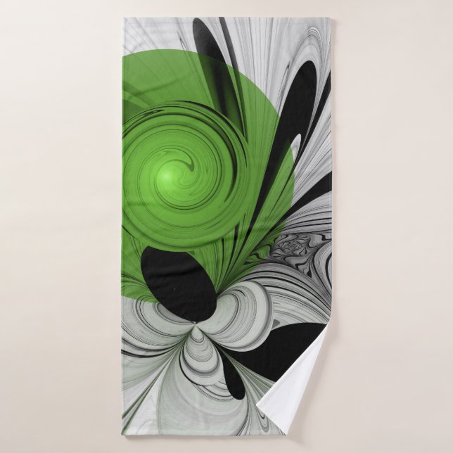 Noir Abstrait et blanc avec art fractal vert (Serviette de bain)