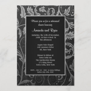 Noir - Argent Damask Répétition Dîner Invitation