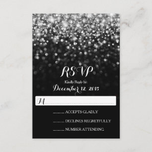 Noir argenté Hollywood Glitz Glam Wedding RSVP
