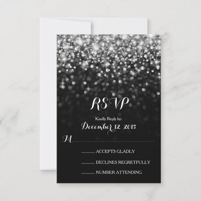 Noir argenté Hollywood Glitz Glam Wedding RSVP (Devant)