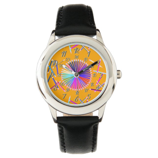 Noir avec couleur Roue Orange Montre (devant)