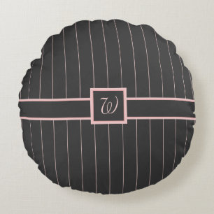 Noir avec Coussin rond à rayures roses