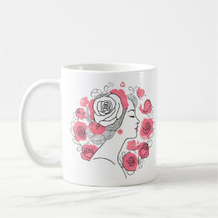 Noir avec fleurs roses femme café tasse de thé