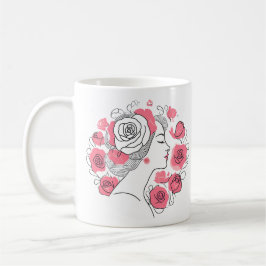 Noir avec fleurs roses femme café tasse de thé