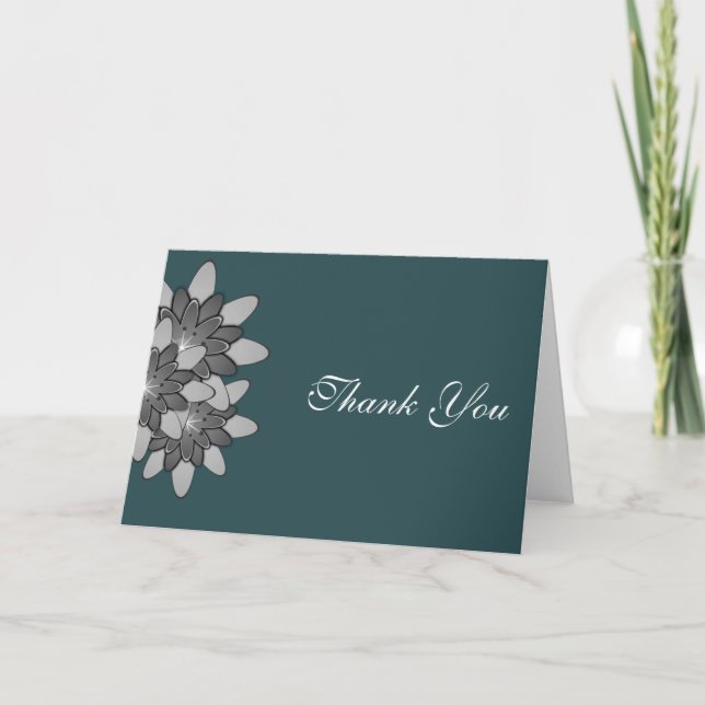 Noir avec Gris et Argent Floral Lotus Merci (Devant)