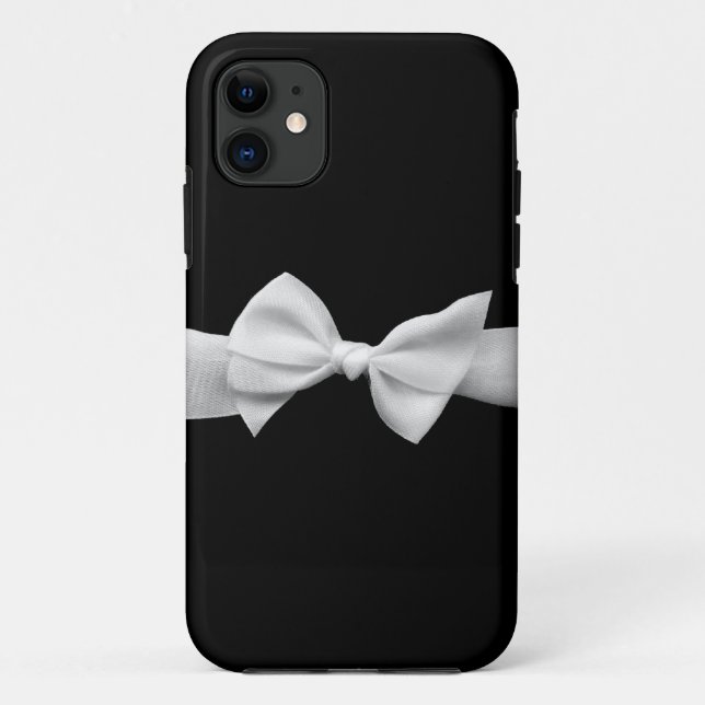 Noir avec le coque iphone blanc d'arc de ruban (Dos)