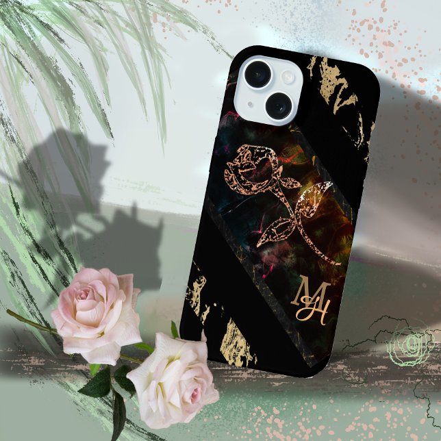Noir avec Monogramme Rose (Black with Rose Monogram iPhone 15 Case)