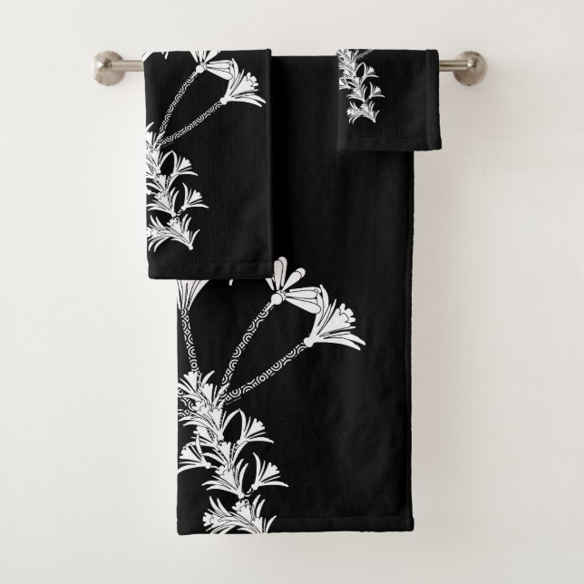 Noir Avec Serviette Florale Blanche (En situation)