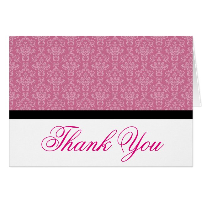 Noir Badge Damask Merci Notes Rose et Blanc (Devant horizontal)