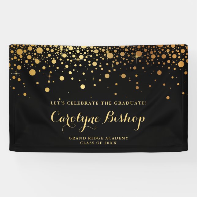 Noir | Bannière du Faux Gold Confetti Graduation P (Horizontal)