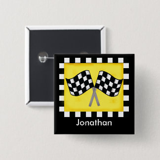 Noir Blanc À damiers Drapeau Jaune Nom Badge