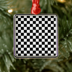 Noir Blanc À damiers Noël Carré Ornement