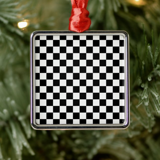 Noir Blanc À damiers Noël Carré Ornement (Arbre)