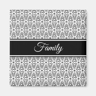 Noir Blanc Abstrait Fleur Motif Magnet famille