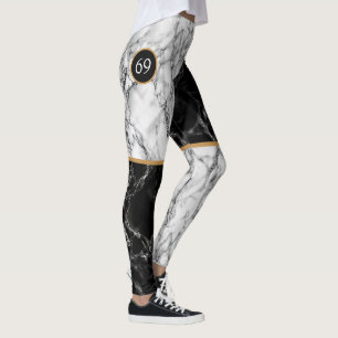 Noir Blanc Chèque Marbre Numéros Sport Leggings