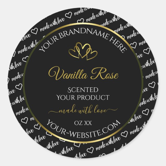 Noir Blanc Cloud Produit Étiquette Coeurs d'or (Devant)