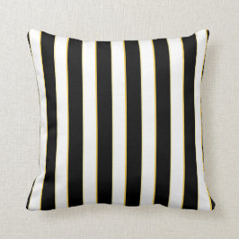 Noir, blanc, coussin de motif rayé d'or