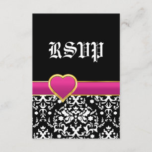 Noir blanc damas chaud coeur rose mariage RSVP