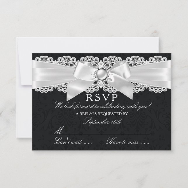 Noir & blanc Damas & Pearl Bow RSVP (Devant)