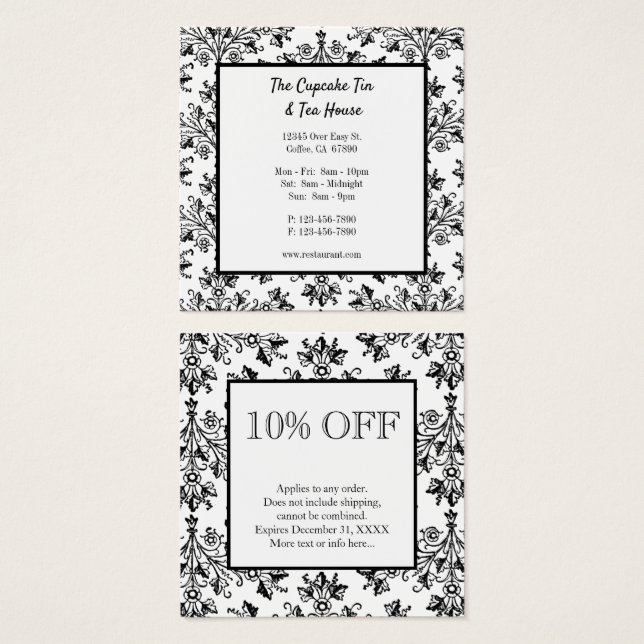 Noir Blanc Damask Patte Personnalisé Carte de rédu (Devant & derrière)