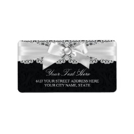 Noir & Blanc Damask & Pearl Bow Étiquette de adres