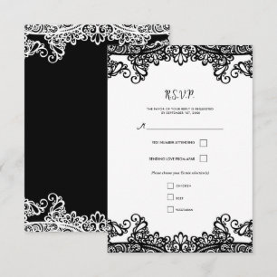 Noir & Blanc dentelle élégante Mariage RSVP
