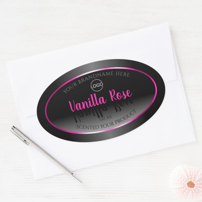 Noir Blanc Étiquette Glamor Rose Frame Logo (Enveloppe)