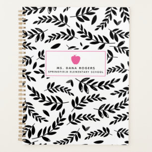 Noir + Blanc Feuillage Pomme rose Planificateur en