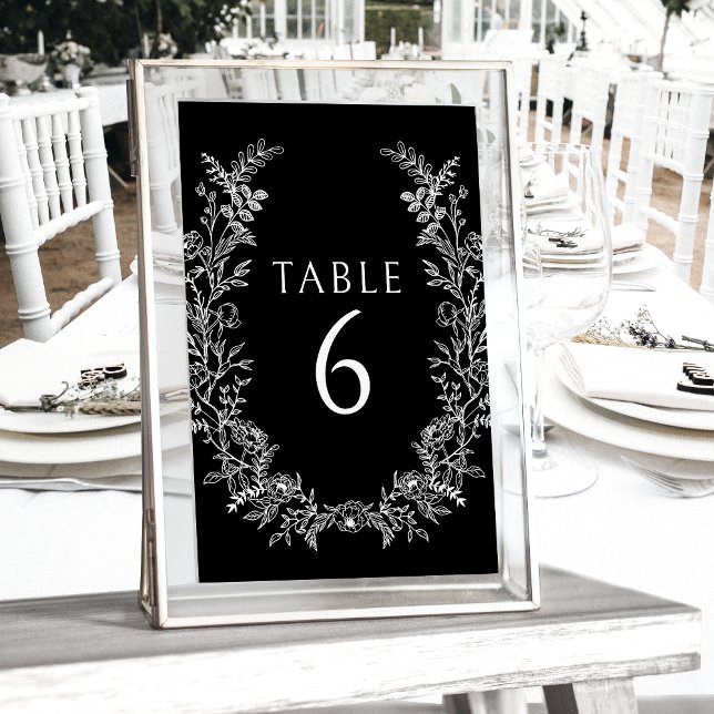Noir blanc floral simple numéros de table mariage (Créateur téléchargé)