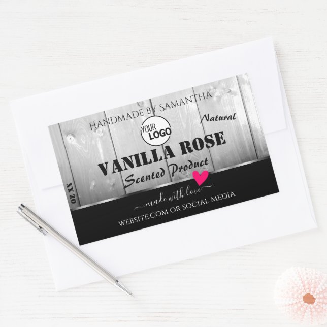 Noir Blanc Grain Produit Étiquette Coeur Logo (Enveloppe)