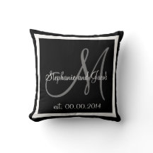 NOIR BLANC GRAY MONOGRAM Mariage gardien coussin