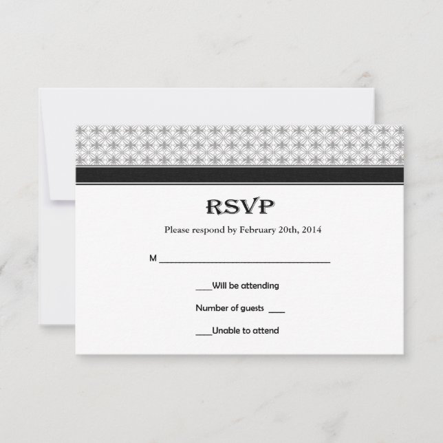 Noir Blanc Gris Fleur de Lis Mariage Cartes RSVP (Devant)