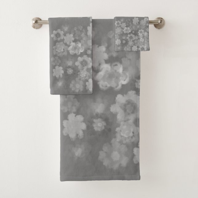 Noir blanc gris rétro Motif d'aquarelle florale (En situation)