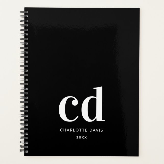 Noir blanc initiales monogramme élégant (Devant)