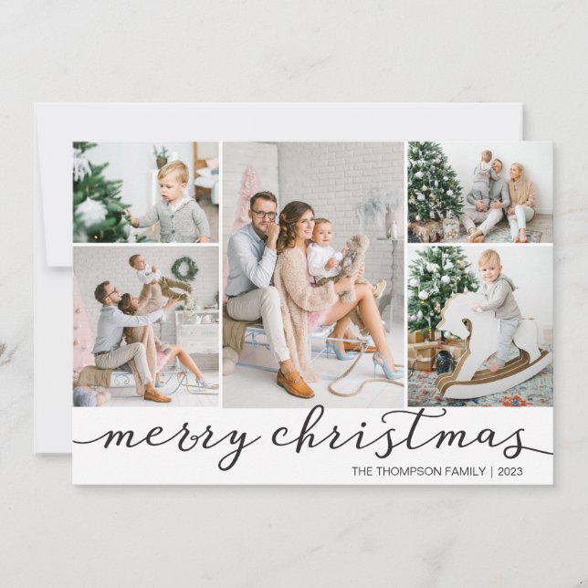 Noir Blanc Joyeux Carte photo de Noël Cinq photos (Devant)