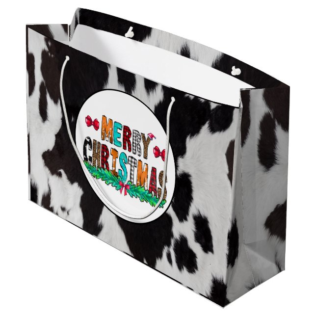 Noir Blanc Joyeux Noël Noir Grand Sac Cadeau (Dos Angle)