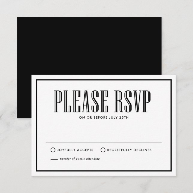 Noir & Blanc | Mangez Buvez et soyez mariés RSVP (Devant / Derrière)