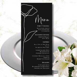 Noir Blanc Moderne Minimaliste Gras Floral Menu