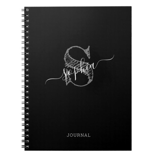 Noir Blanc Monogramme Russe Carnet personnalisé (Devant)