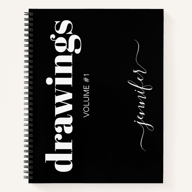 Noir blanc Nom de script Livre de croquis personna (Devant)