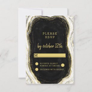 Noir Blanc & Or Géode Agate Mariage RSVP Réponse