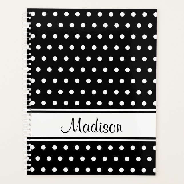 Noir blanc Polka Dot Stripe Nom du script (Devant)