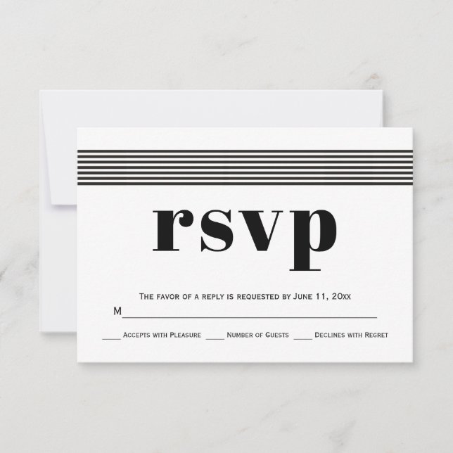Noir blanc rayures élégant mariage moderne RSVP (Devant)